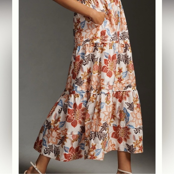NWT ANTHROPOLOGIE Somerset Maxi Dress in Floral Botanical Motif Tiered Sz XL NEW - Picture 3 of 9